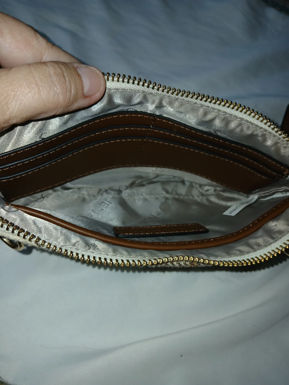 Jean & Co. Plaid Beige/Brown Zip-Around Wristlet Wallet w/ Strap, Credit Card